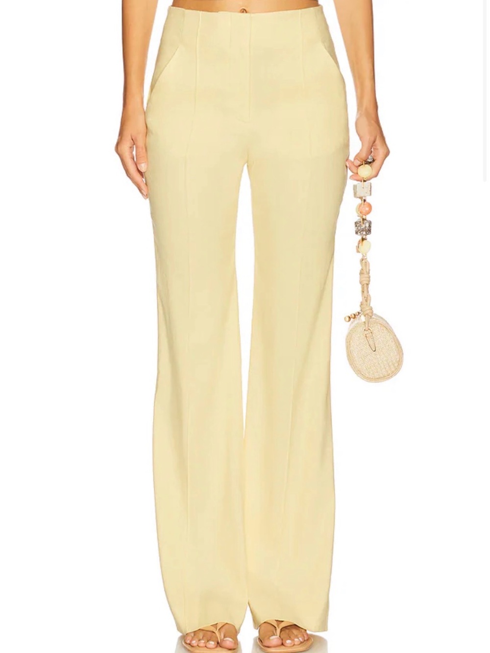 Veronica Beard Pale Yellow Wide-Leg Trousers